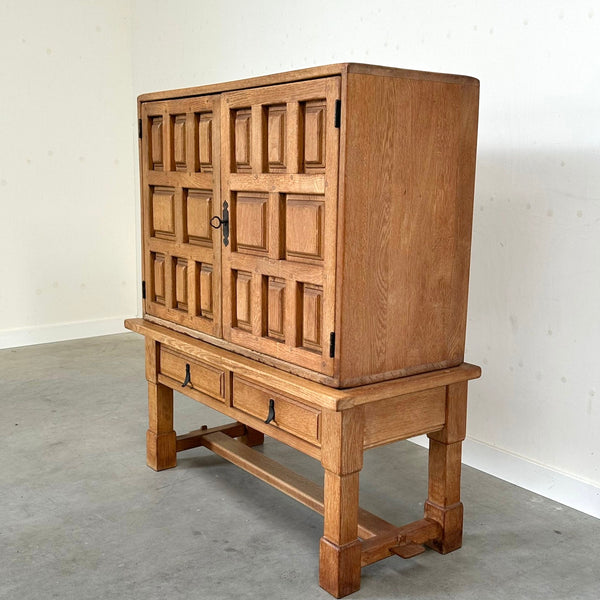 Spanish oak cabinet in Brutalist style, 1970s