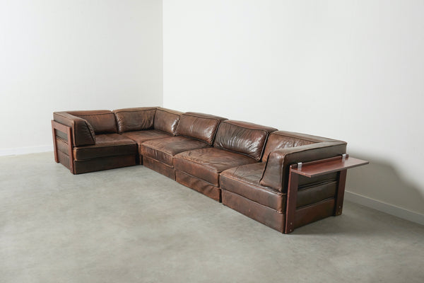 Scandinavian leather lounge sofa, 1960s