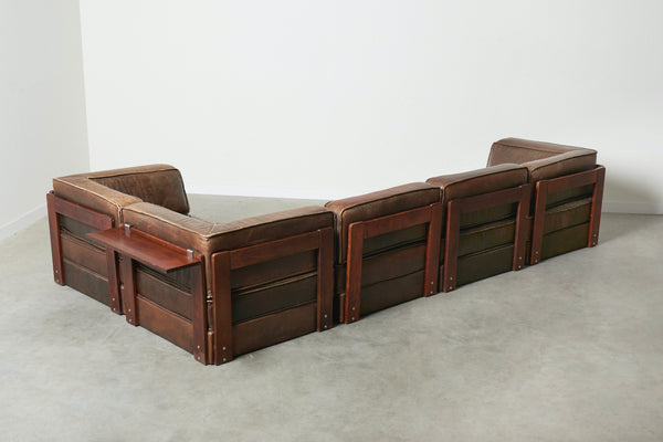 Scandinavian leather lounge sofa, 1960s