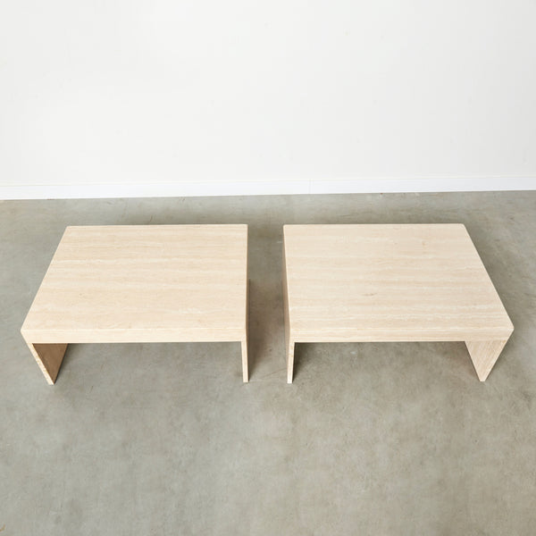 Pair vintage travertine coffee table (wide set)