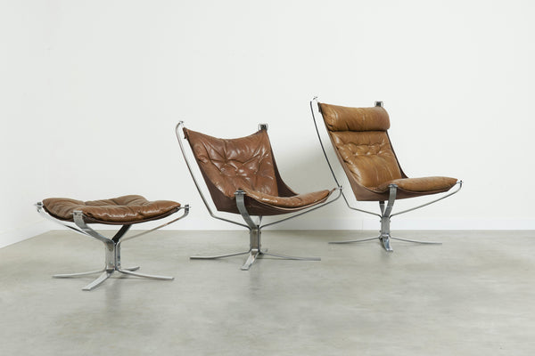 Falcon chairs with hocker by Sigurd Ressell, 1970s