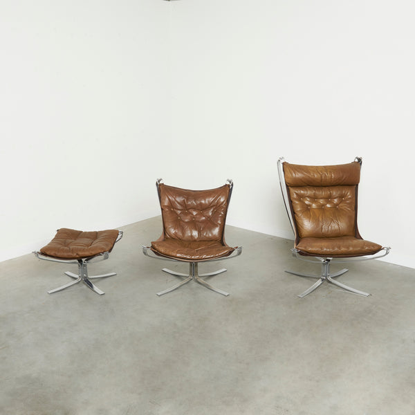 Falcon chairs with hocker by Sigurd Ressell, 1970s