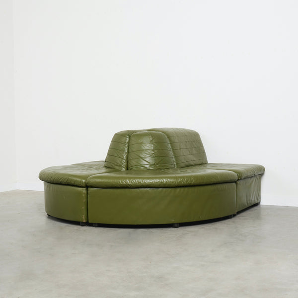 Olive green leather Laauser sofa, 1970s
