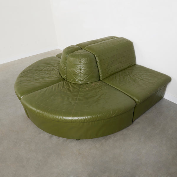 Olive green leather Laauser sofa, 1970s
