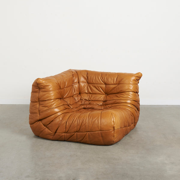 Original 1980s Ligne Roset Togo corner, cognac leather
