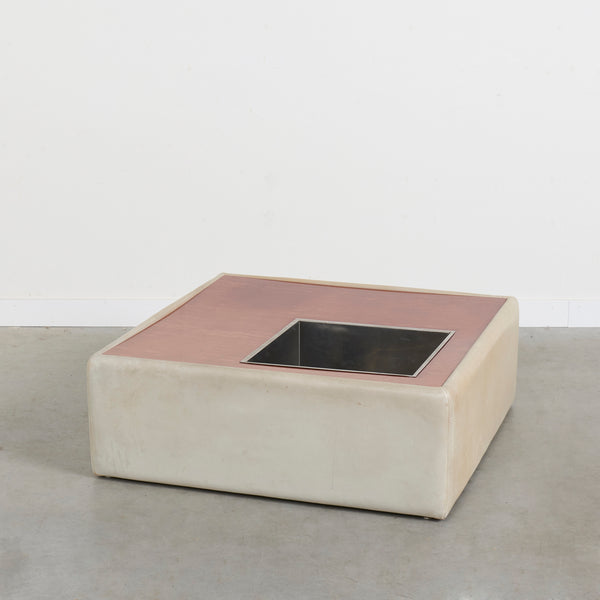 Vintage leather coffee table with plant stand, 1970s