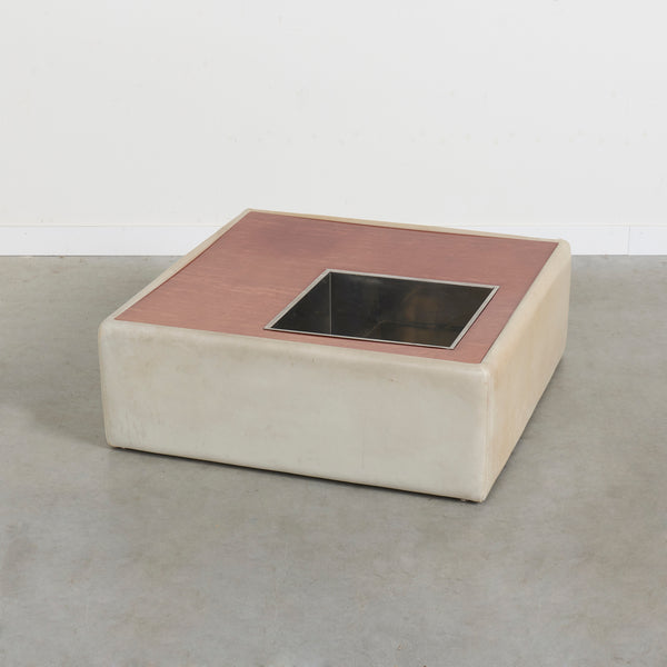 Vintage leather coffee table with plant stand, 1970s