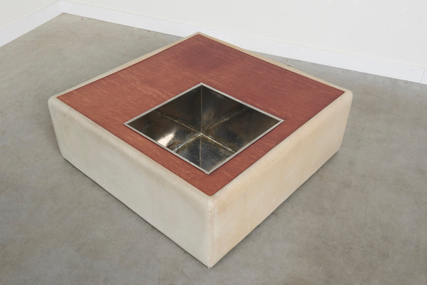 Vintage leather coffee table with plant stand, 1970s