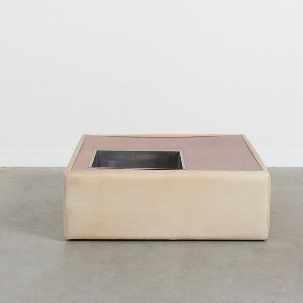 Vintage leather coffee table with plant stand, 1970s