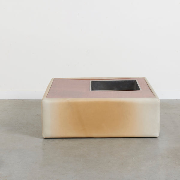 Vintage leather coffee table with plant stand, 1970s