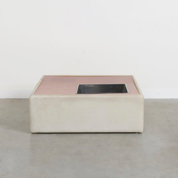 Vintage leather coffee table with plant stand, 1970s