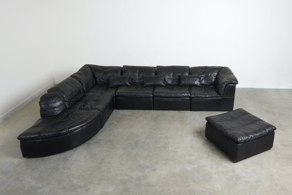 Black leather Laauser lounge group, 1970s