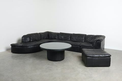 Black leather Laauser lounge group, 1970s