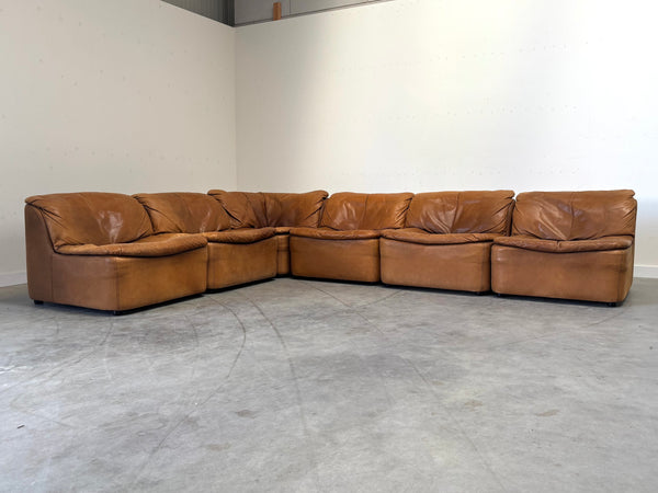 Cognac leather modular lounge sofa, 1960s