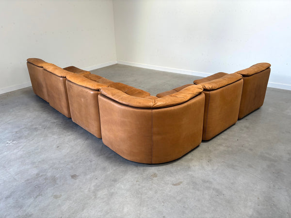 Cognac leather modular lounge sofa, 1960s