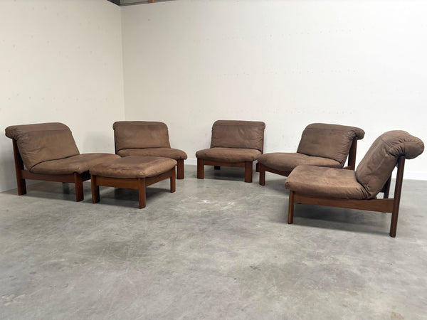 Rolf Benz leather oak lounge group, 1970s