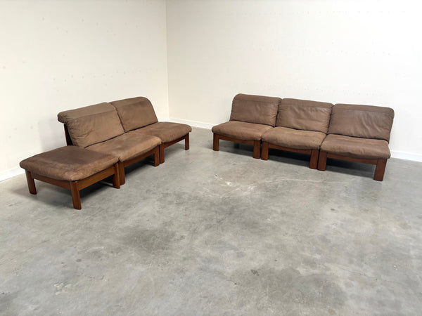 Rolf Benz leather oak lounge group, 1970s