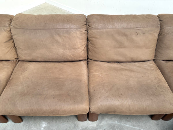 Rolf Benz leather oak lounge group, 1970s