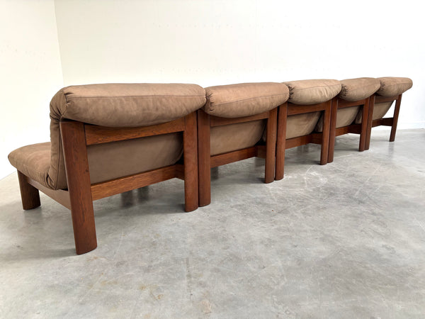Rolf Benz leather oak lounge group, 1970s