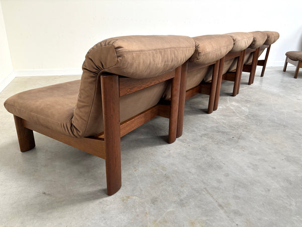 Rolf Benz leather oak lounge group, 1970s