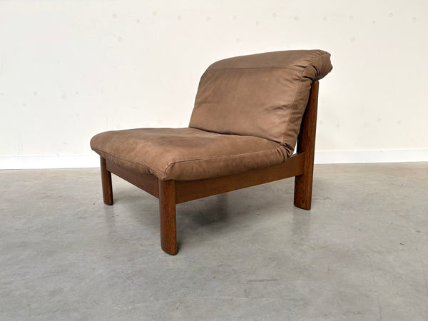Rolf Benz leather oak lounge group, 1970s