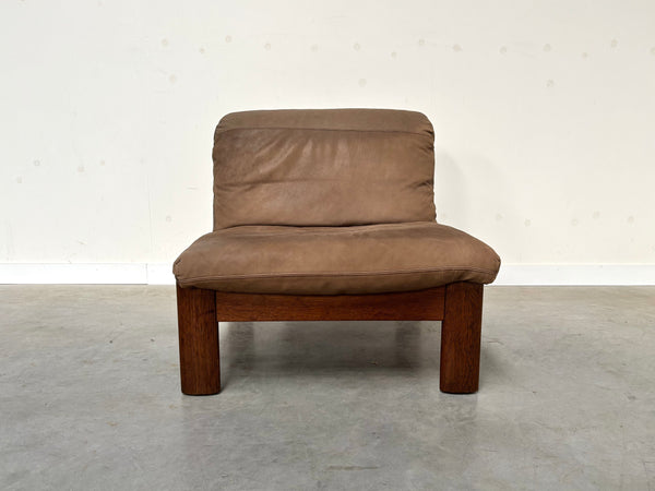 Rolf Benz leather oak lounge group, 1970s