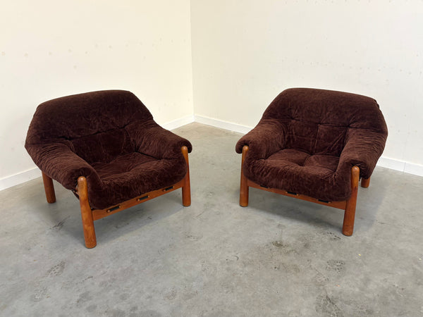 Set mid century lounge chairs in oak and teddy