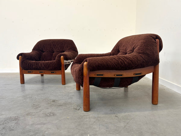 Set mid century lounge chairs in oak and teddy