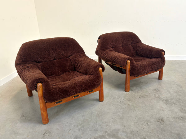 Set mid century lounge chairs in oak and teddy
