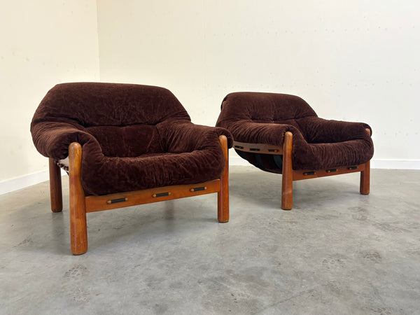 Set mid century lounge chairs in oak and teddy