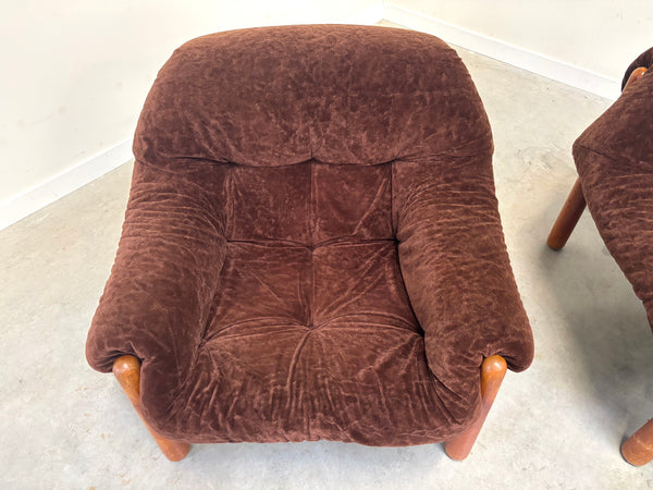 Set mid century lounge chairs in oak and teddy
