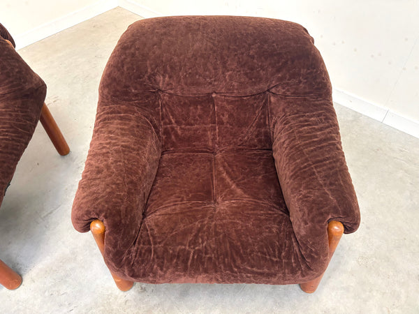 Set mid century lounge chairs in oak and teddy