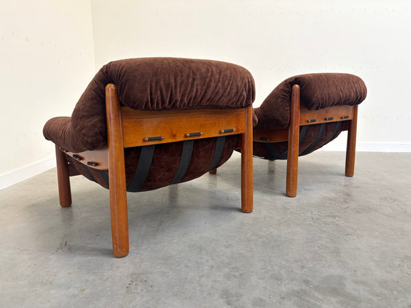 Set mid century lounge chairs in oak and teddy