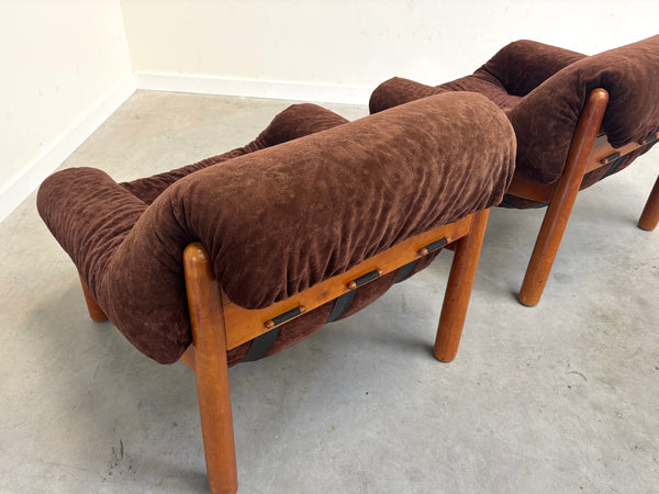 Set mid century lounge chairs in oak and teddy