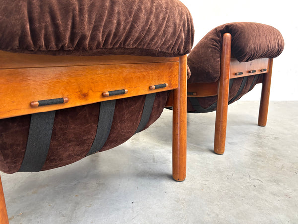 Set mid century lounge chairs in oak and teddy