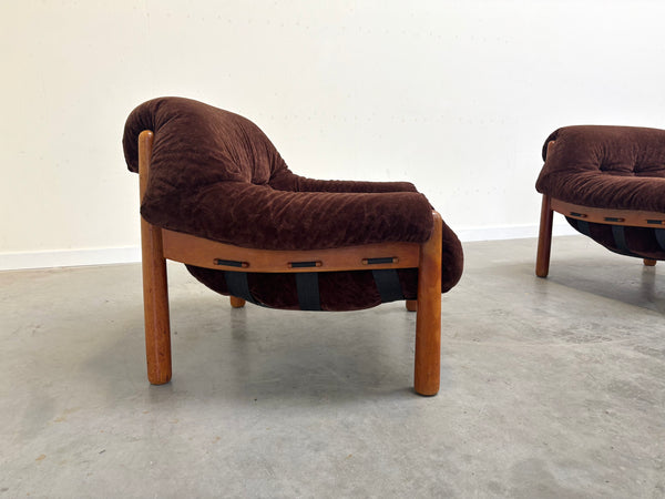 Set mid century lounge chairs in oak and teddy