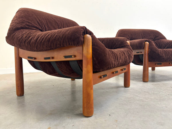 Set mid century lounge chairs in oak and teddy