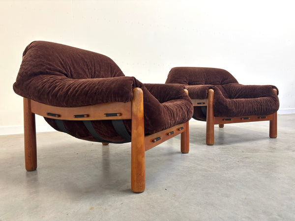 Set mid century lounge chairs in oak and teddy