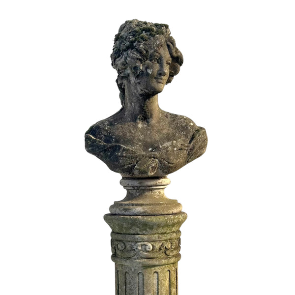 Magnificent ancient Frensh concrete bust on pedestal