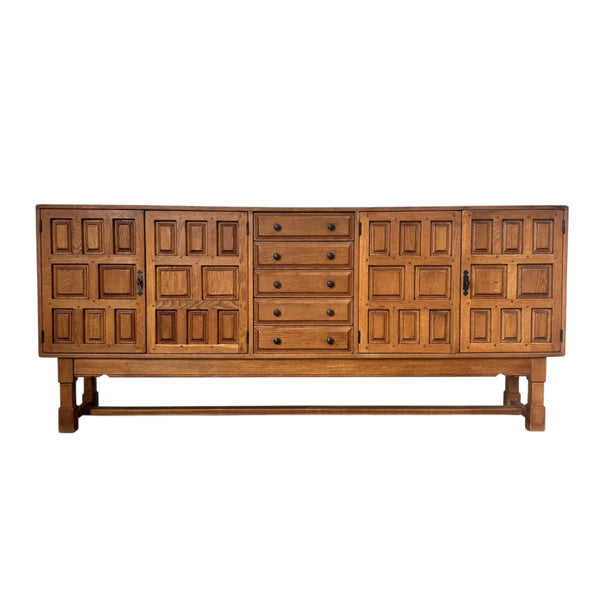Spanish oak sideboard in Brutalist style, 1970s