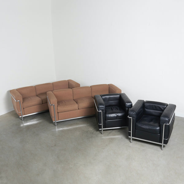 2x Cassina LC2 sofa by Le Corbusier & Charlotte Perriand
