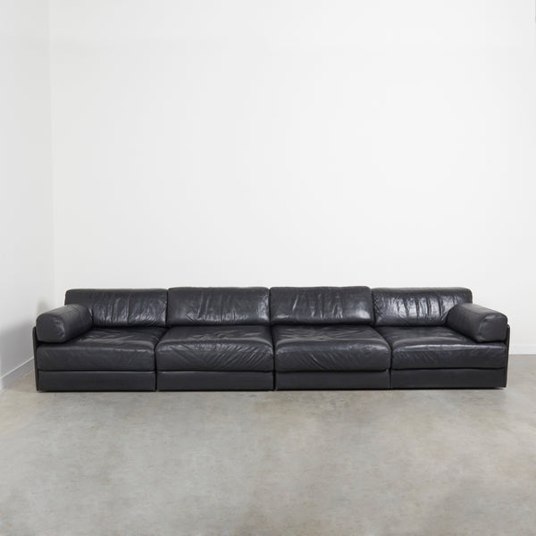 Black leather De Sede DS76 modular sofa, 1970s