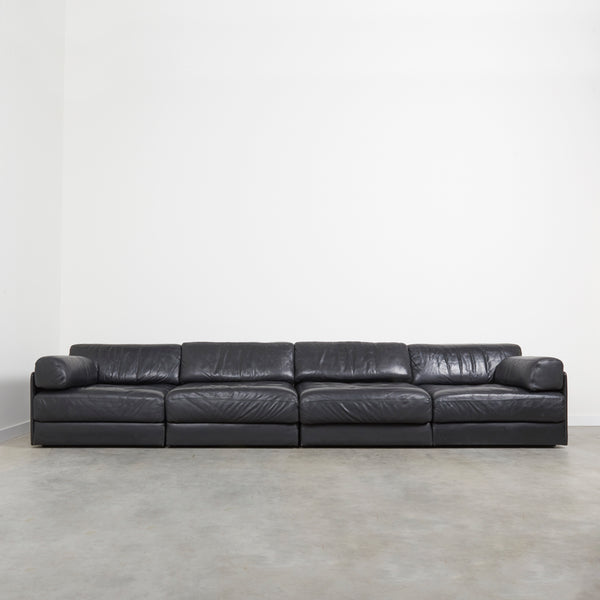 Black leather De Sede DS76 modular sofa, 1970s