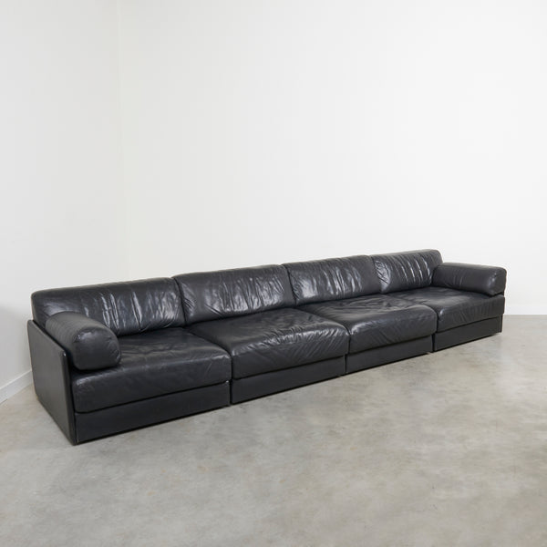 Black leather De Sede DS76 modular sofa, 1970s