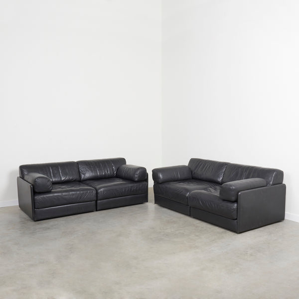Black leather De Sede DS76 modular sofa, 1970s