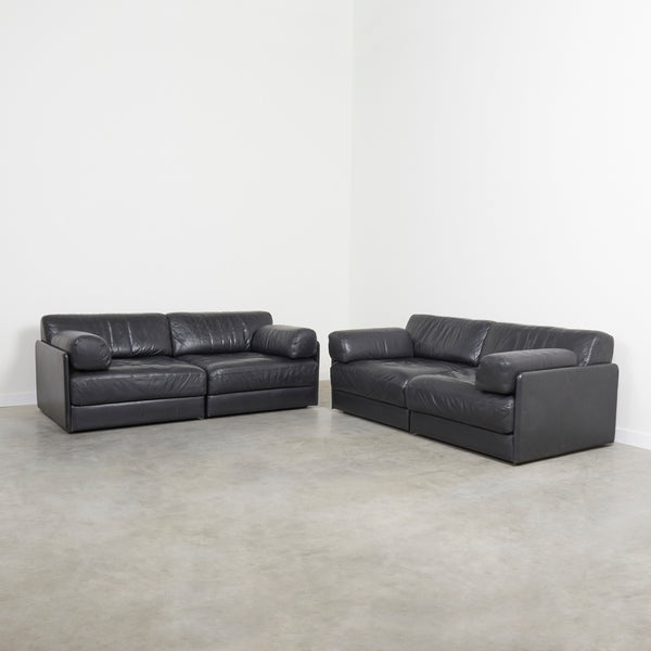 Black leather De Sede DS76 modular sofa, 1970s