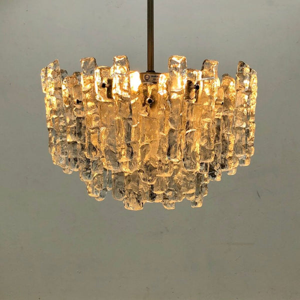 Ice glass chandelier by Kalmar Franken KG, 1960s