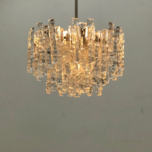 Ice glass chandelier by Kalmar Franken KG, 1960s