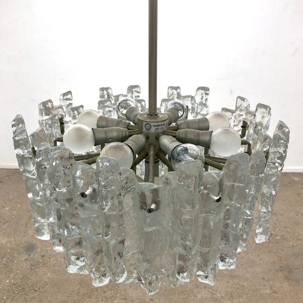Ice glass chandelier by Kalmar Franken KG, 1960s