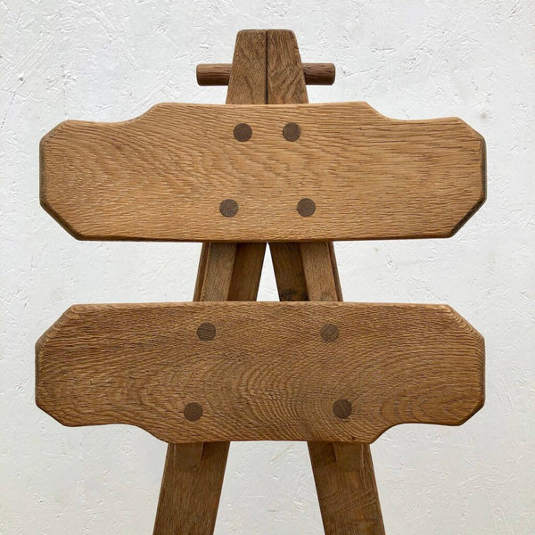 Solid Oak Brutalist chairs with table, Spain 1970s
